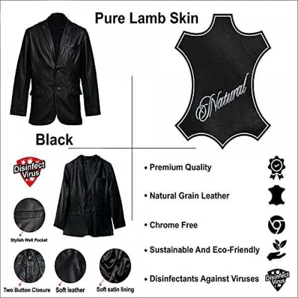 Pure Leather Blazer for Men Black Real Lambskin Coat – Casual Sports Hides Winter Jackets Event Overcoat