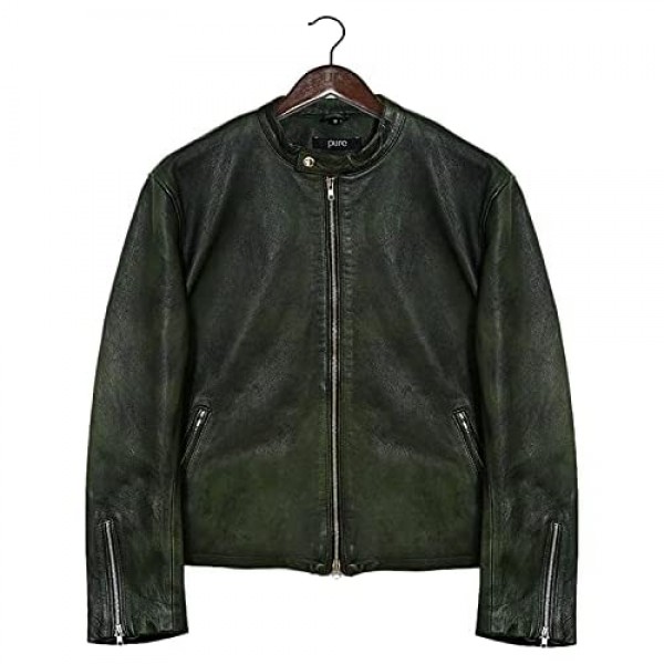 Pure Leather Moto Racer Lambskin Motorcycle Jacket for Men - Slim Fitted Organic and Vintage Fashion Zipper Closure