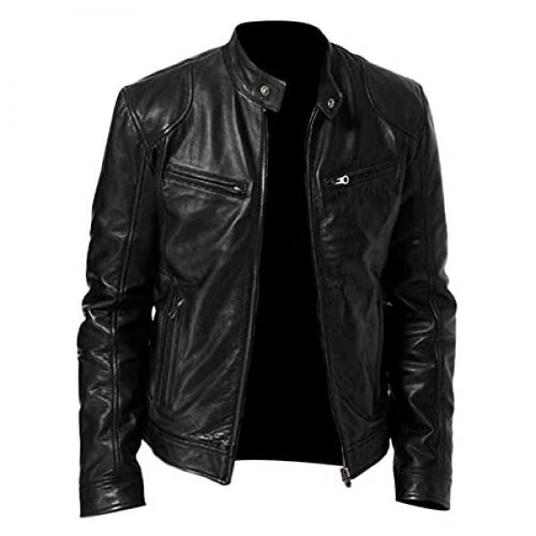 Spazeup Leather Jackets for Men - Men's Leather Jacket - Men's Sword Black Biker Leather Jacket