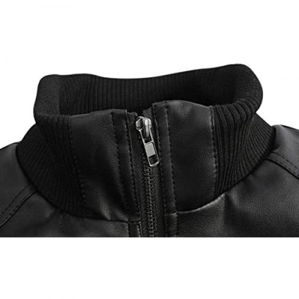 Springrain Men's Casual Slim Removable Hood Faux Leather Jackets