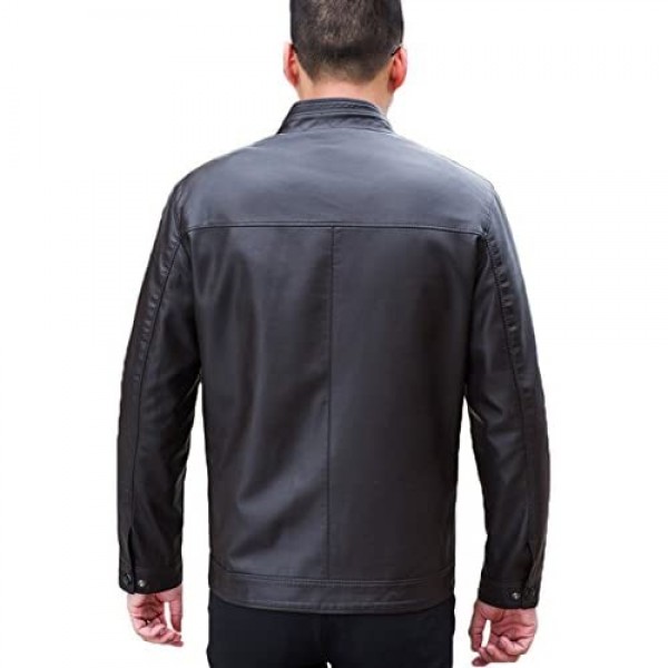 Springrain Men's Casual Stand Collar Slim PU Leather Softshell Bomber Jacket