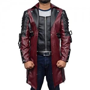 Steampunk Gothic Mens Trench Faux Leather Coat XXS-5XL
