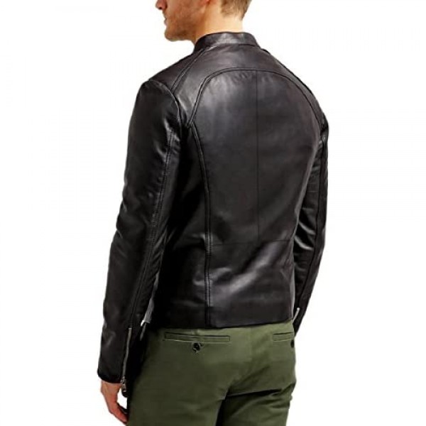 The Leather Factory Men's Maximus Black Genuine Lambskin Leather Biker Jacket