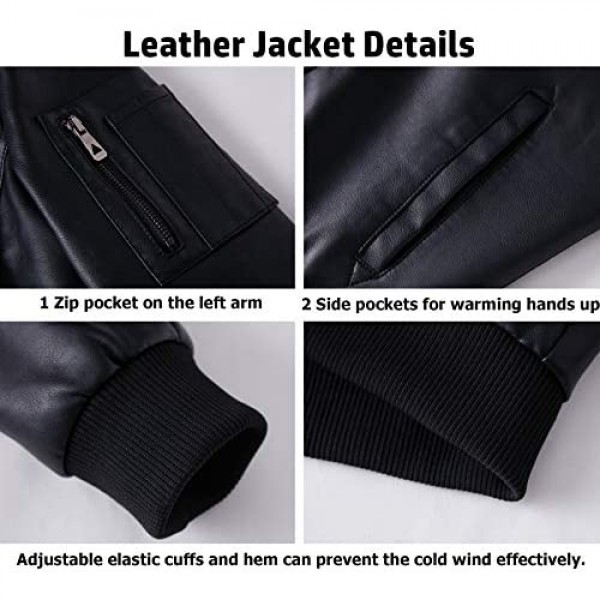 TREKEK Men's Faux Leather Jacket Winter Warm Fleece Lined Motorcycle Bomber Jackets with Removable Hood