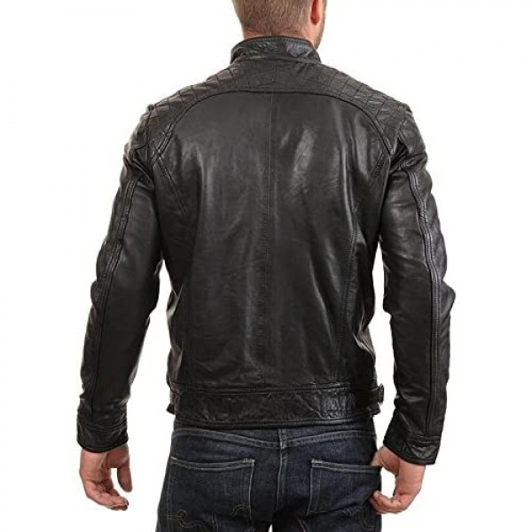 Urban Leather Factory Men's ENZO Black Genuine Lambskin Vintage Leather Jacket
