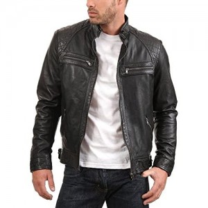 Urban Leather Factory Men's ENZO Black Genuine Lambskin Vintage Leather Jacket