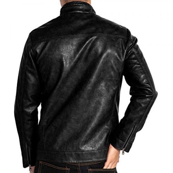 VICALLED Mens Leather Jacket Slim Fit Stand Collar PU Motorcycle Jacket Lightweight