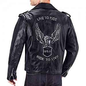 Viking Cycle American Eagle Premium Grade Cowhide Leather Motorcycle Jacket for Men (Large)
