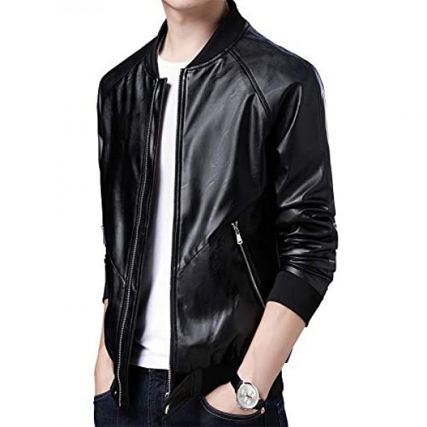 Womleys Mens Casual Slim Fit Faux Leather Jacket Fall Winter Leather Bomber Jackets