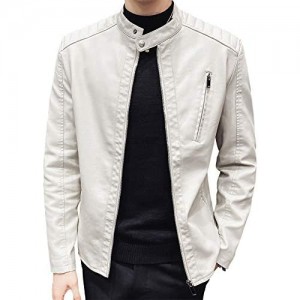 Womleys Mens Casual Stand Collar Slim Fit Faux Leather Jacket Biker Motorcycle Jacket