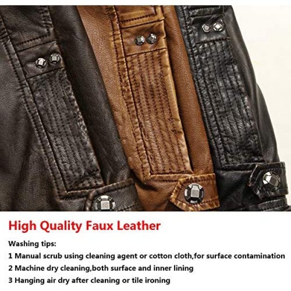 WULFUL Men's Vintage Stand Collar Leather Jacket Motorcycle PU Faux Leather Outwear