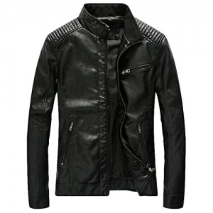 Youhan Men's Casual Zip Up Slim Bomber Faux Leather Jacket