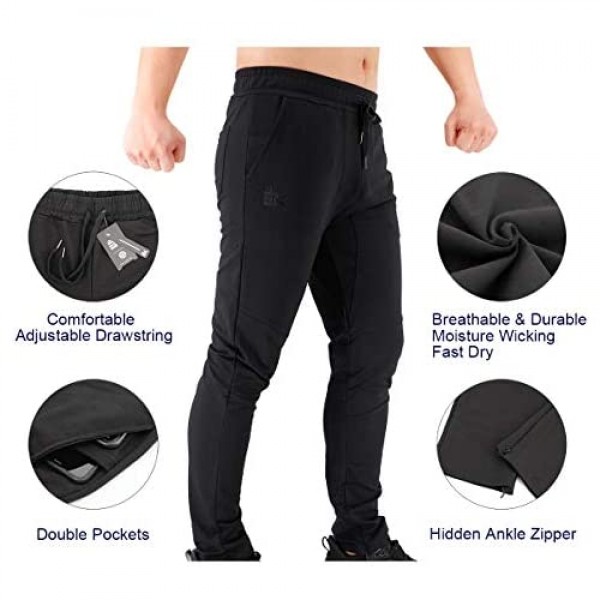 BROKIG Mens Jogger Sport Pants  Casual Zipper Gym Workout Sweatpants Pockets