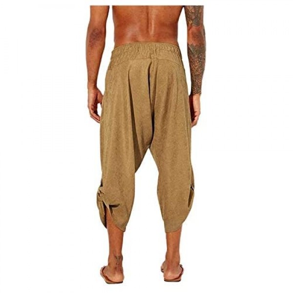 Gafeng Mens Yoga Capri Pants Casual Baggy Elastic Waist Drawstring Gym Sports Cotton Shorts 3/4 Pants with Pockets
