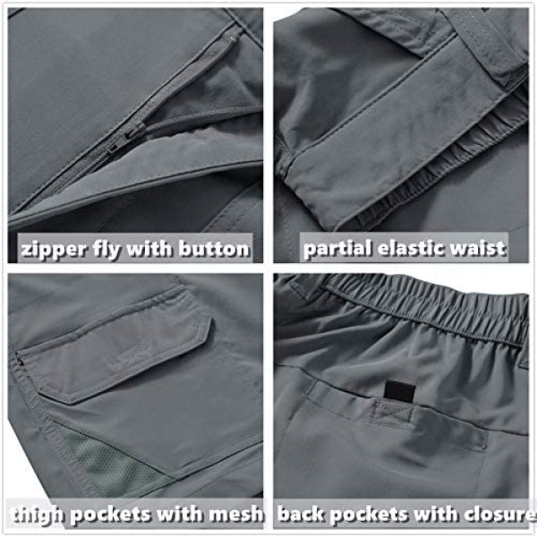 Jessie Kidden Men's Outdoor Casual Elastic Waist Lightweight Water Resistant Quick Dry Cargo Fishing Hiking Shorts