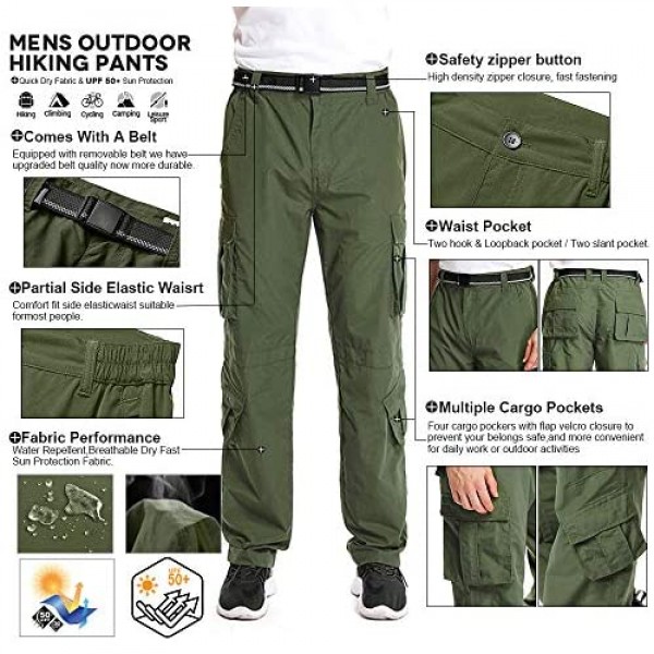 linlon Men's Outdoor Casual Quick Drying Lightweight Hiking Cargo Pants with 8 Pockets
