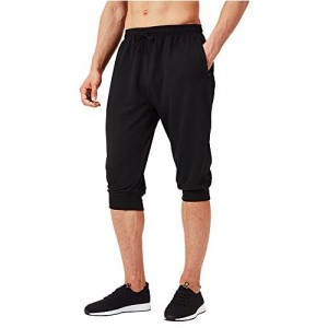 Naviskin Men's 3/4 Workout Training Jogger Capri Pants Athletic Gym Running Yoga Shorts Zipper Pockets
