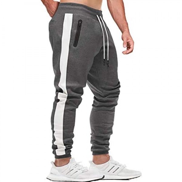 Tansozer Men's Joggers Sweatpants Slim Fit Side Striped Track Pants with Pockets