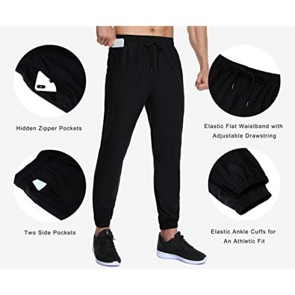 ZUTY Men's 7/8 Lightweight Athletic Joggers Slim Fit Running Jogging Quick Dry Workout Pants with Zipper Pockets UPF50+