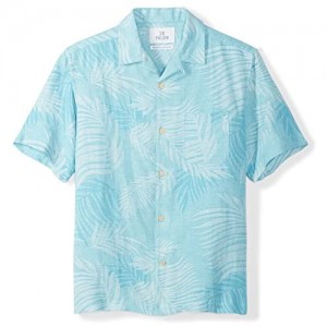  Brand - 28 Palms Men's Relaxed-Fit Silk/Linen Tropical Leaves Jacquard Shirt