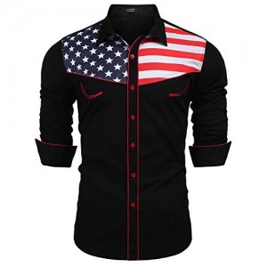 COOFANDY Men's Casual American Flag Button Down Shirts Slim Fit Long Sleeve Shirt
