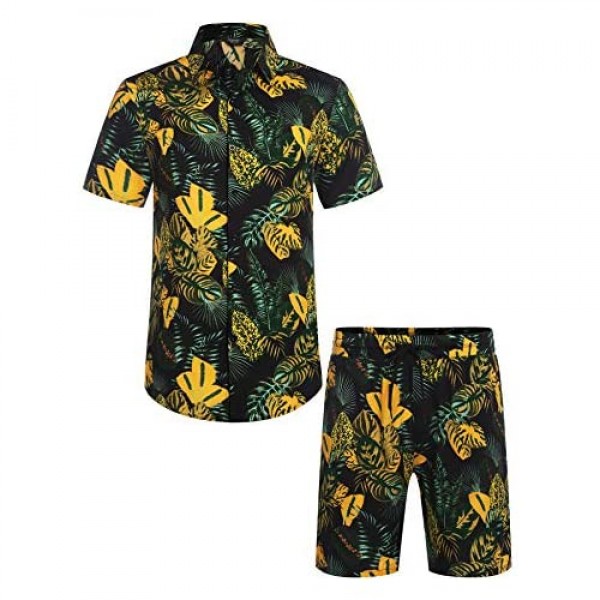 COOFANDY Men's Flower Shirt Hawaiian Sets Casual Button Down Short Sleeve Shirt