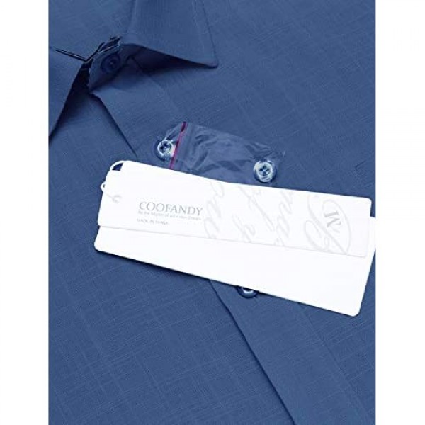 COOFANDY Men's Regular-Fit Short-Sleeve Solid Linen Cotton Shirt Casual Button Down Beach Shirt Blue