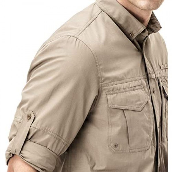 CQR Men's Long Sleeve Work Shirts Ripstop Military Tactical Shirts Outdoor UPF 50+ Breathable Button Down Hiking Shirt