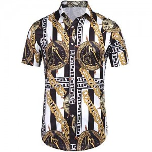 Daupanzees Mens Short Sleeve Fashion Luxury Design Print Dress Shirt