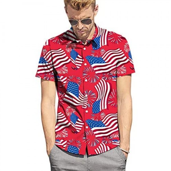 Fanient Mens Hawaiian Shirt Summer 3D Print Casual Short Sleeve Button Down Graphic Aloha Dress Shirts