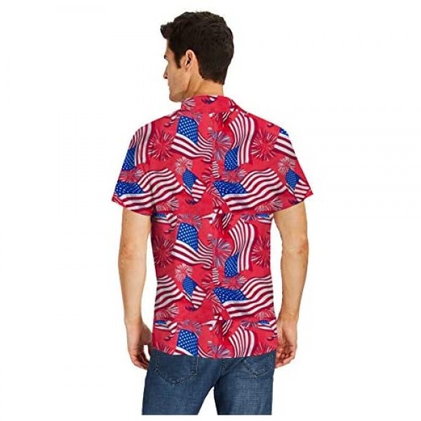 Fanient Mens Hawaiian Shirt Summer 3D Print Casual Short Sleeve Button Down Graphic Aloha Dress Shirts