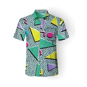 Hawaiian Shirt Funny Retro 80s 90s Geometric Mens Short Sleeve Button Down Shirts Summer Beach Shirts for Holiday