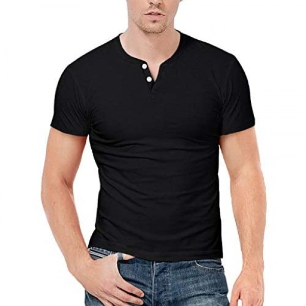 KUYIGO Mens Slim Fit Short& Long Sleeve Beefy Fashion Casual Henley T Shirts of Cotton Shirts