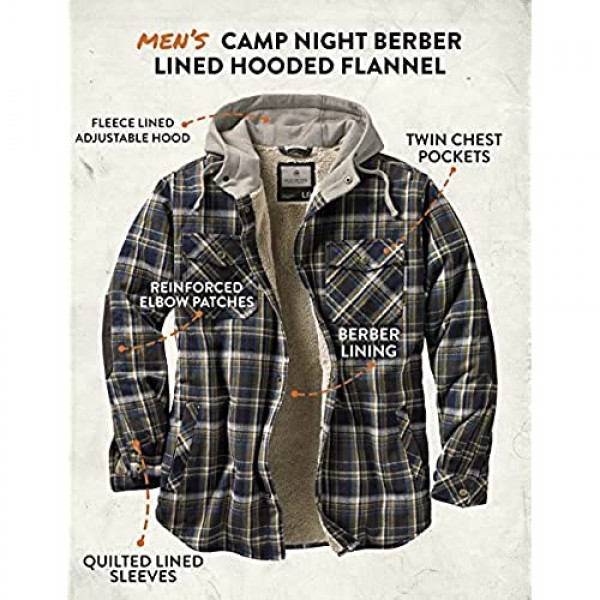 Legendary Whitetails Men's Camp Night Berber Lined Hooded Flannel Shirt Jacket