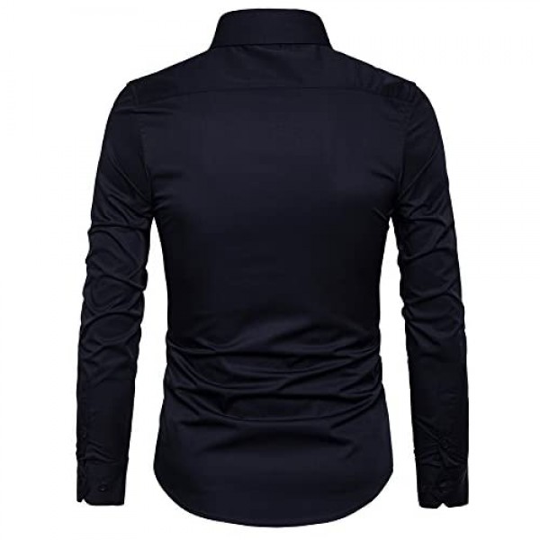 LOCALMODE Men's Slim Fit Cotton Business Shirt Solid Long Sleeve Button Down Dress Shirts