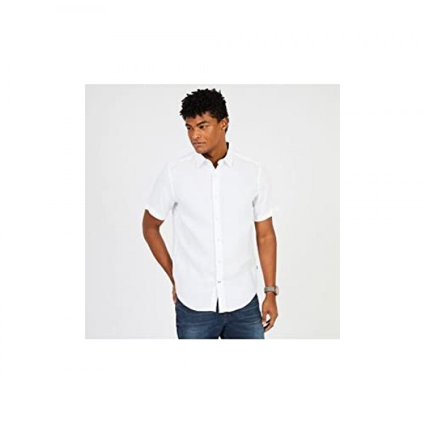 Nautica Big and Tall Short Sleeve Classic Fit Solid Linen Button Down Shirt