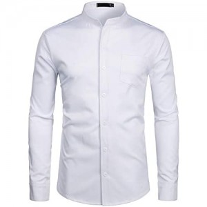 ZEROYAA Men's Banded Collar Slim Fit Long Sleeve Casual Button Down Dress Shirts with Pocket
