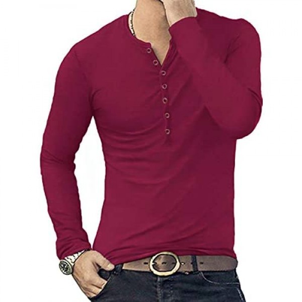 AITFINEISM Men's Casual Slim Fit Basic Henley Long Sleeve T-Shirts