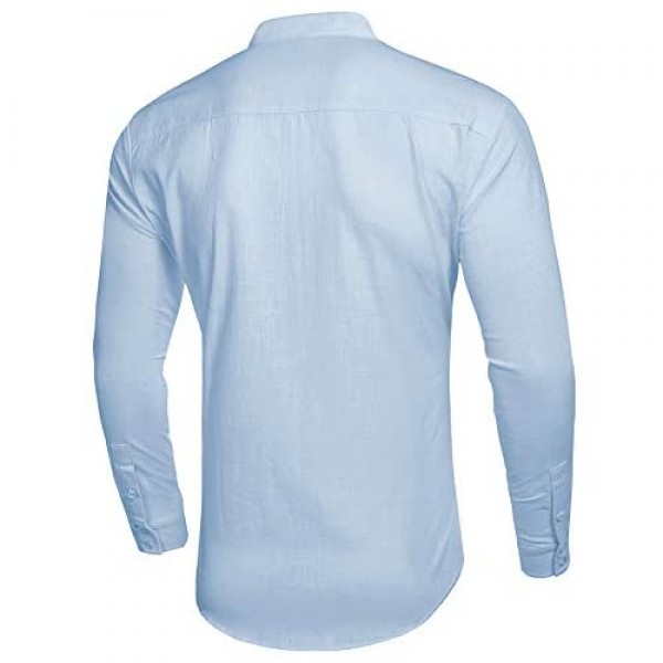 Babioboa Men's Cotton Linen Henley Shirt Long Sleeve Basic Summer T-Shirt Band Collar Yoga Tops