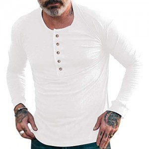 Ebifin Mens Long Sleeve Cotton Henley Shirts Gym Workout Quick Dry Crew Neck Button Tops