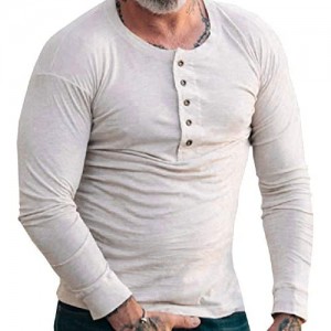 Esobo Mens Henley Shirts Long Sleeve Gym Workout Cotton Crew Neck Button Tops