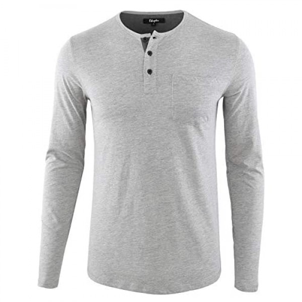 Estepoba Men Casual Soft Active Sport Long Sleeve Pocket Henley Workout T-Shirt