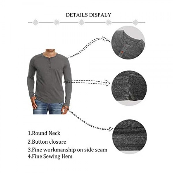 FTIMILD Men's Casual Slim Fit Short/Long Sleeve Henley T-Shirts Cotton Shirts