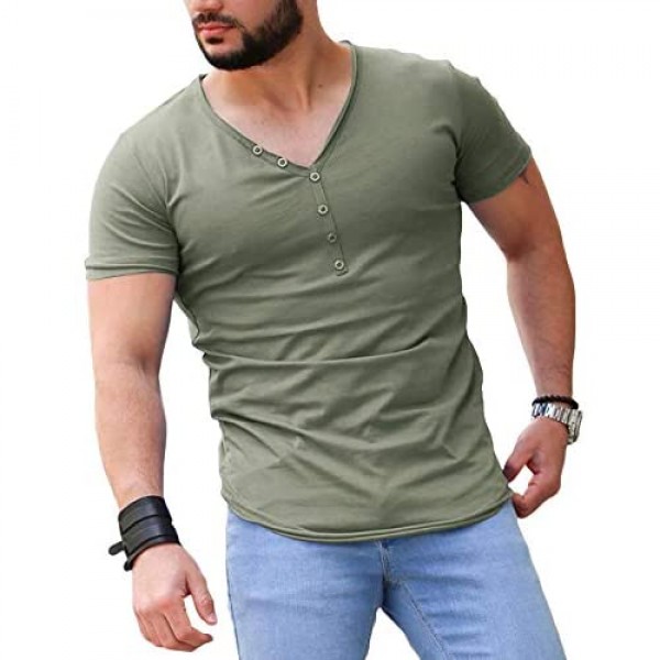 Gafeng Mens Casual Slim Fit Basic V Neck Short Sleeve Fashion Summer Beefy Muscle T-Shirt
