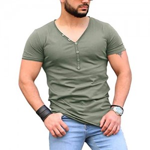 Gafeng Mens Casual Slim Fit Basic V Neck Short Sleeve Fashion Summer Beefy Muscle T-Shirt