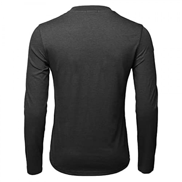 H2H Men Casual Slim Fit T-Shirt Long Sleeve Spandex Blended Henely T-Shirt