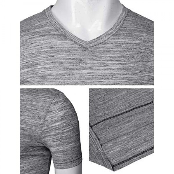 H2H Mens Casual Slim Fit Short Sleeve T-Shirts Cotton Blended Soft Lightweight V-Neck/Crew-Neck