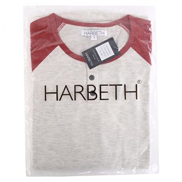 HARBETH Men's Casual Long Sleeve Henley Shirt Raglan Fit Baseball T-Shirts Tee