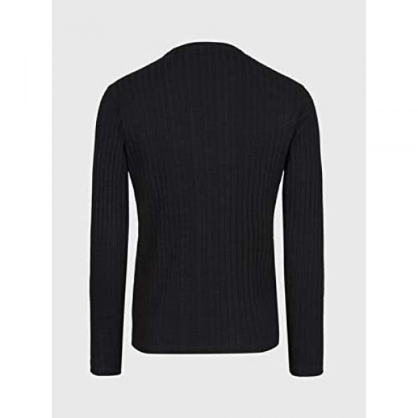John Varvatos Men's Regualr Fit Long Sleeve Pleated Texture Henley Shirt