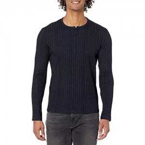 John Varvatos Men's Regualr Fit Long Sleeve Pleated Texture Henley Shirt